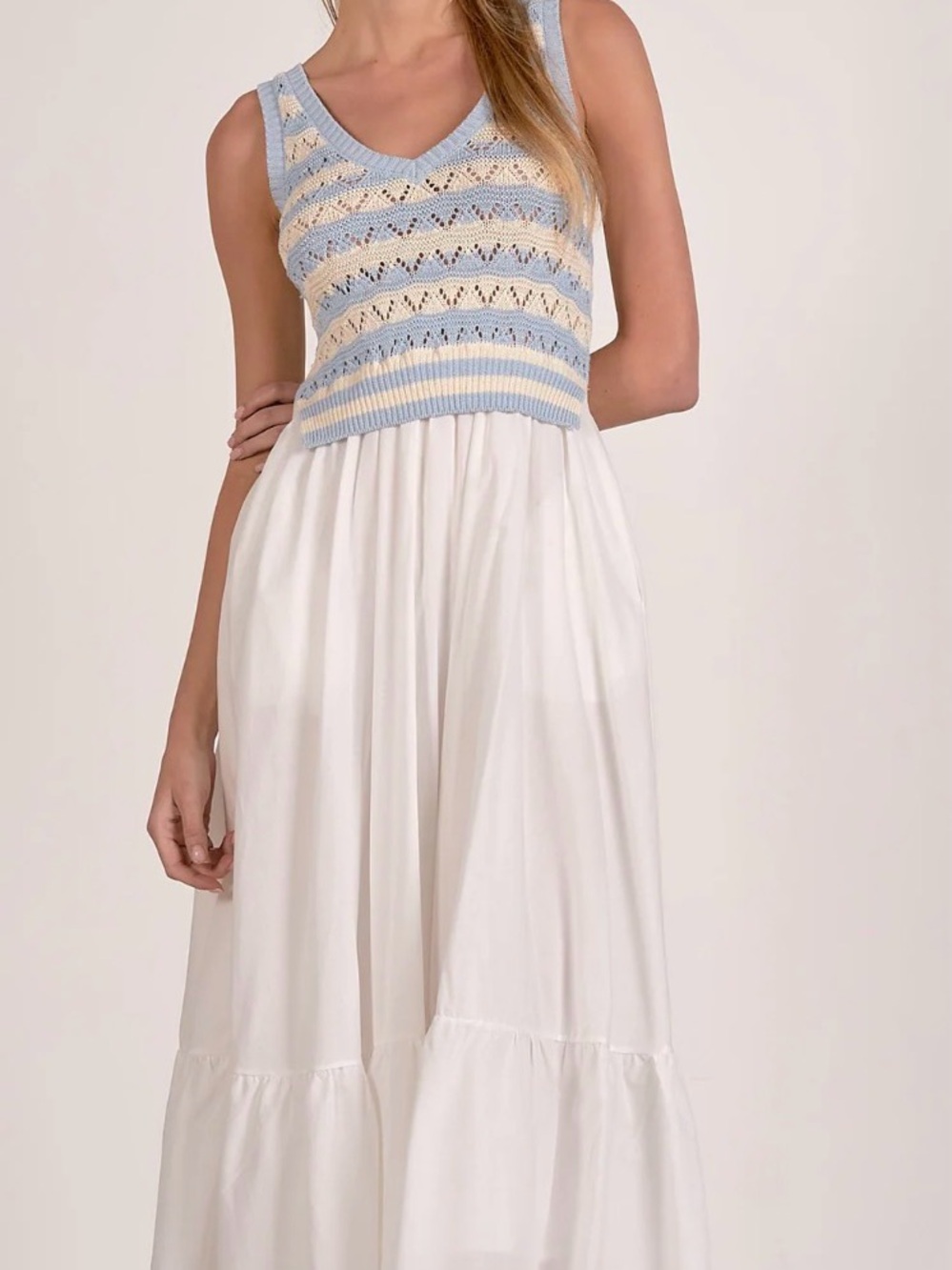 Elan Woven Knit Mix Midi Dress- Size Large - Picture 2 of 5